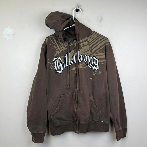 Billabong Other - Vintage Brown Y2K Billabong Lined Zip Up Embroidered Logo Hoodie Size L
